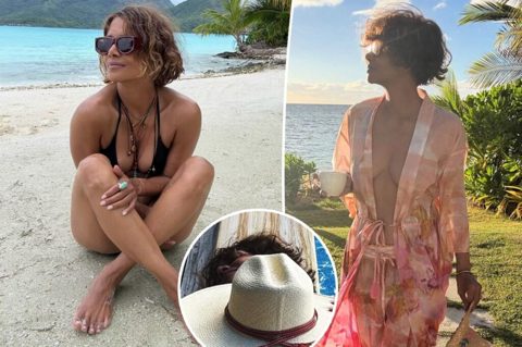 Halle Berry trades her bikini top for a hat on Instagram