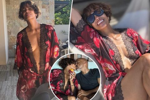 Halle Berry celebrates 60th birthday in sheer silky robe