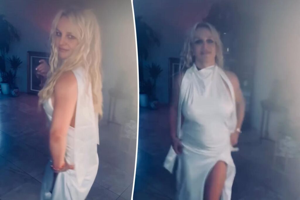 ‘Blessed’ Britney Spears gives dating update as she dances in backless white gown