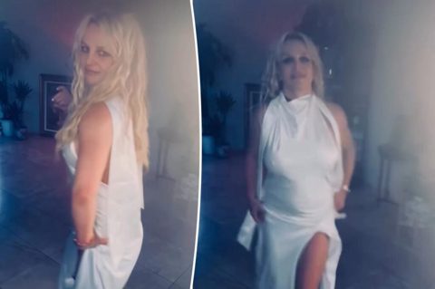 ‘Blessed’ Britney Spears gives dating update as she dances in backless white gown