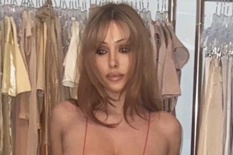 Bianca Censori defies gravity in fiery red cutout bodysuit