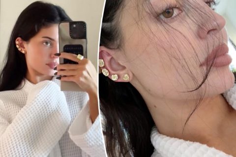 Kylie Jenner wears four massive yellow diamond earrings and matching ring