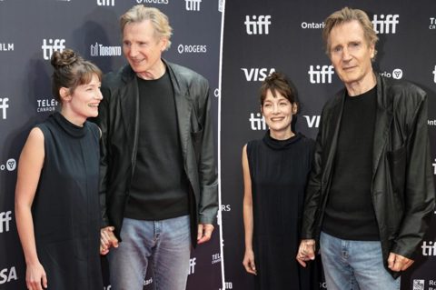 Liam Neeson, 74, holds hands with Stella Stocker on Toronto International Film Festival red carpet