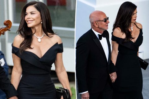 Lauren Sánchez Bezos wears plunging corset dress and massive diamonds at state dinner