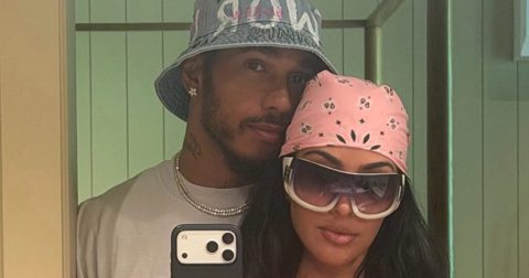 Kim Kardashian and Boyfriend Lewis Hamilton Show Off Couple-Coordinated Look During Tropical Getaway