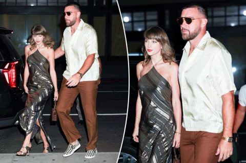 Taylor Swift and Travis Kelce match in silky stripes for NYC date night