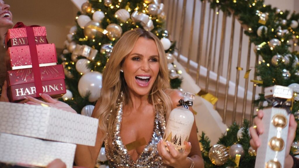 Amanda Holden, 54, reveals her husband found her asleep on the kitchen FLOOR with a glass of booze in hand after overindulging – as she gets in the festive spirit with glitzy new Baylis & Harding campaign