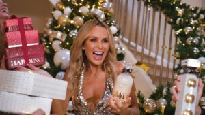 Amanda Holden, 54, reveals her husband found her asleep on the kitchen FLOOR with a glass of booze in hand after overindulging – as she gets in the festive spirit with glitzy new Baylis & Harding campaign