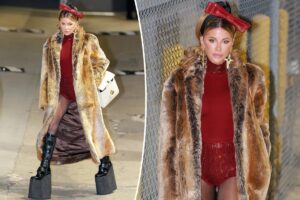 Kate Beckinsale wears 10-inch platform boots from Dolls Kill and no pants to ‘Jimmy Kimmel Live!’ in Los Angeles