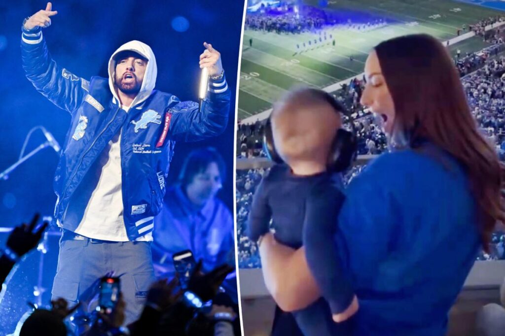 Eminem’s daughter Hailie Jade gives glimpse of son watching rapper’s NFL halftime show