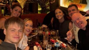 The EastEnders’ Branning family ditch the soap drama for a festive night out as they share fun-filled snaps after the return of soap icon Max