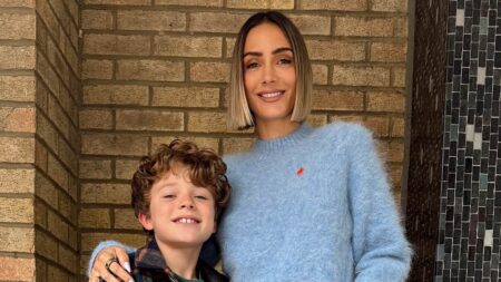 Frankie Bridge reveals her son Carter, 9, has been diagnosed with dyslexia as she tearfully shares she feels ‘helpless’ after he ‘cried for an hour’ about going to school