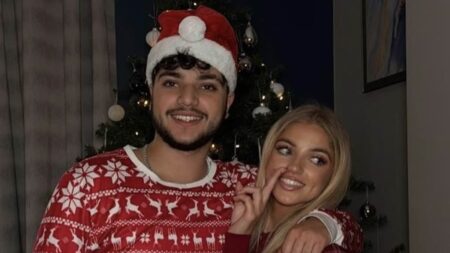 Princess and Junior Andre sport matching pyjamas with dad Peter and his wife Emily as they lead the stars celebrating Christmas Day