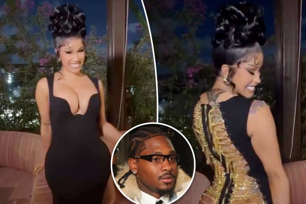 Cardi B wears plunging black dress to celebrate Stefon Diggs’ 32nd birthday in Miami