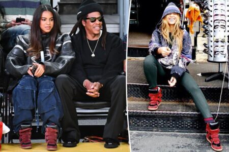 Blue Ivy wears Beyoncé’s wedge sneakers for Lakers game with Jay-Z