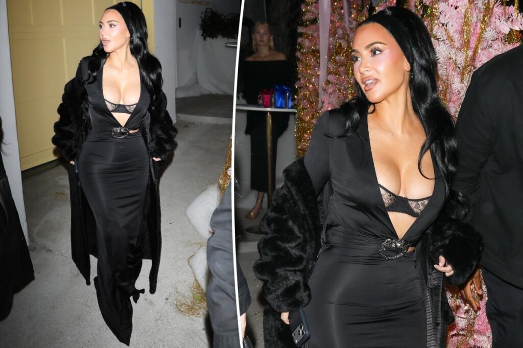 Kim Kardashian wears lace bra, Gucci gown to holiday party