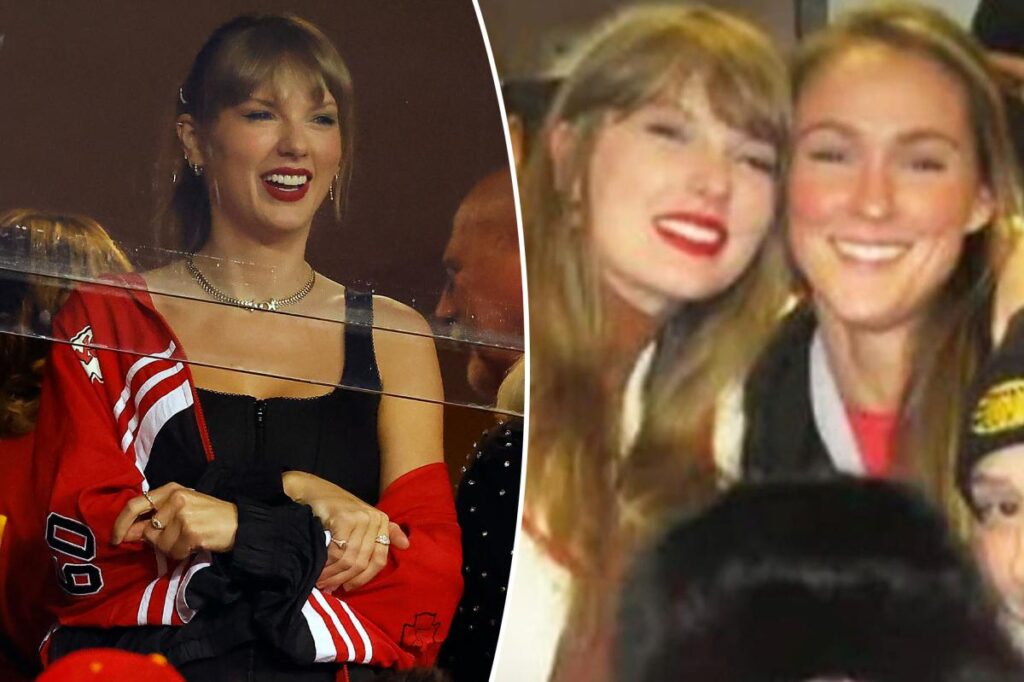 Taylor Swift adorably holds Kylie Kelce’s daughter at Chiefs vs. Chargers game during birthday weekend
