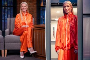 Gwyneth Paltrow wears ‘Marty Supreme’ orange Lacoste track suit for ‘Late Night with Seth Meyers’ appearance