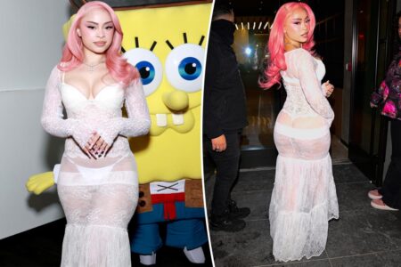 Ice Spice wears sheer Blumarine dress and thong to ‘SpongeBob Movie’ screening