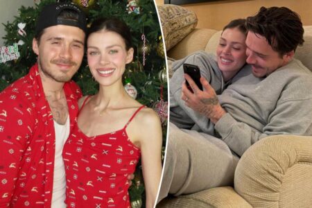 Nicola Peltz and Brooklyn Beckham twin in gray sweatsuits ahead of the new year