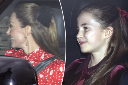 Kate Middleton and Princess Charlotte match in bows for Christmas lunch at Buckingham Palace