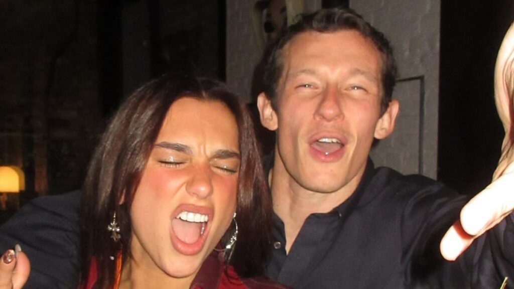 Dua Lipa rings in the New Year with her fiancé Callum Turner as she puts on a fiery display in £7,000 Mugler jacket