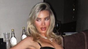 Love Island’s Grace Jackson displays her incredible figure in a latex dress as she parties with boyfriend Luca Bish