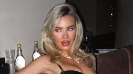 Love Island’s Grace Jackson displays her incredible figure in a latex dress as she parties with boyfriend Luca Bish