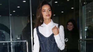 Maura Higgins looks effortlessly chic in a Mugler denim dress as she steps out in New York