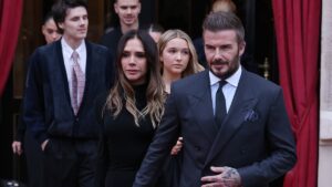 Victoria and David Beckham make first public appearance together since son Brooklyn’s damning statement as children Cruz, Romeo and Harper turn up to support her as she becomes a Knight of the Order of Arts and Letters