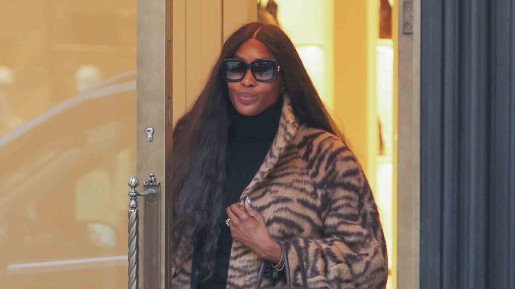 Naomi Campbell wraps up in animal print coat as she enjoys luxury shopping trip in Mayfair