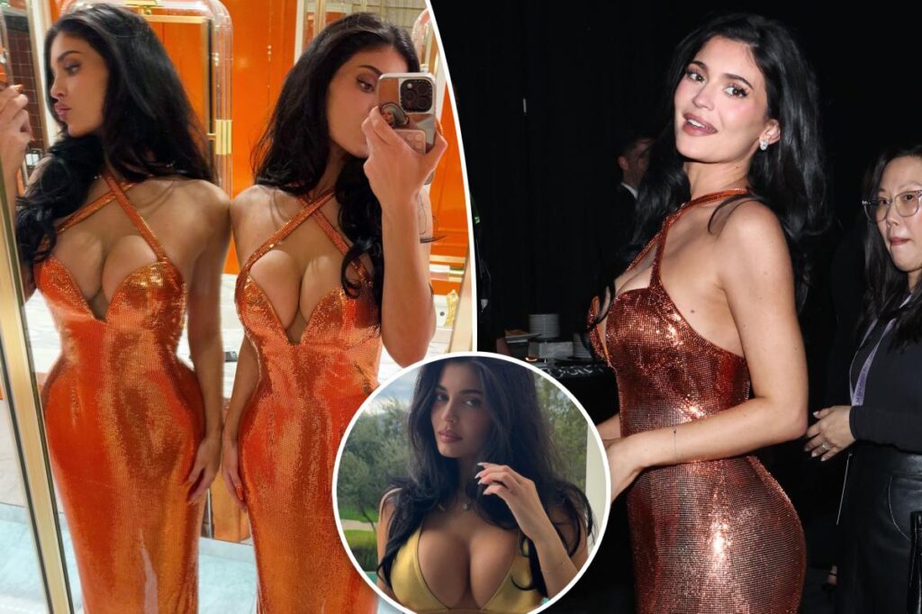 Kylie Jenner rocks orange gown, gold bikini in Palm Springs
