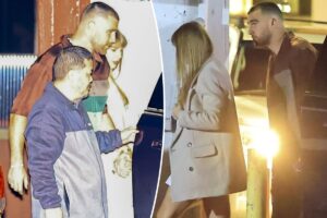 Taylor Swift sports one of her signature pleated skirts on date night with Travis Kelce