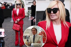 Donatella Versace honors the late Valentino in his signature red hue