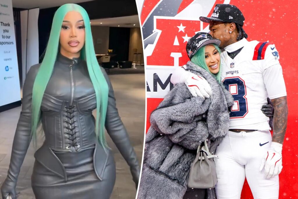 Cardi B laces up in head-to-toe leather to support boyfriend Stefon Diggs at Patriots playoff game