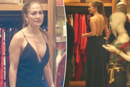Jennifer Lopez rocks very revealing, low-cut dress while shopping in Beverly Hills