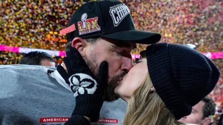 Taylor Swift’s fiancé Travis Kelce makes cheeky reference to his ‘wood’ in Valentine’s Day card