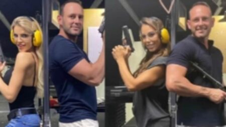 Katie Price’s new husband Lee Andrews is accused of copying AGAIN by his ex-fiancée as she shares identical snap of him on a shooting range date with two different women