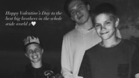 Victoria Beckham extends olive branch to estranged son Brooklyn as she shares Harper’s Valentine tribute to ‘best big brothers in the world’