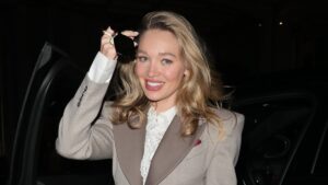 Roxy Horner looks effortlessly chic in a stylish blazer as she enjoys a girls’ night out after fiancé Jack Whitehall revealed details about their wedding