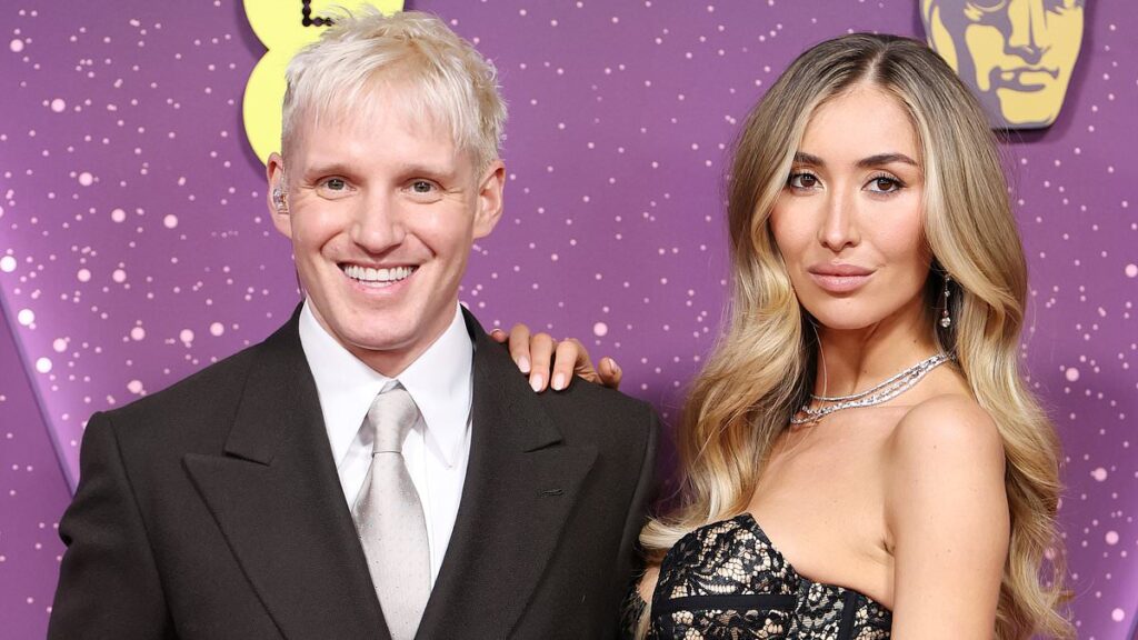 Sophie Habboo stuns in a strapless lace gown alongside dapper husband Jamie Laing at the BAFTAs as couple make their first red carpet appearance since welcoming baby son Ziggy