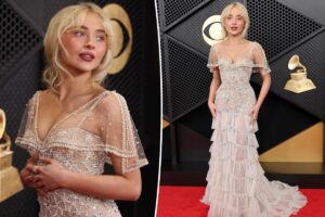 Sabrina Carpenter goes romantic in ruffles on Grammys 2026 red carpet