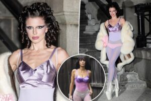 Julia Fox twins with Bianca Censori in Marc Jacobs lingerie look