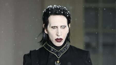 Marilyn Manson walks the runway during Enfants Riches Paris Fashion Week show after judge reopened sexual assault case against him