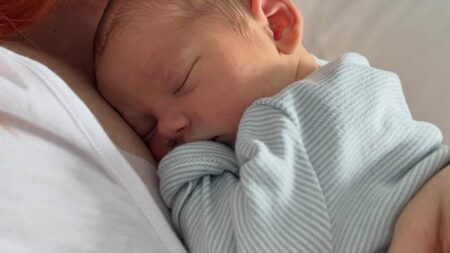 Dianne Buswell celebrates her first week as a new mum as she shares sweet snap with Bowden while Joe Sugg treats her to breakfast in bed