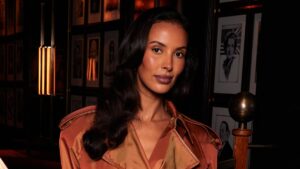 Maya Jama turns heads in a toffee brown trench coat as she joins leggy Alexa Chung and model Lila Moss at Burberry anniversary dinner