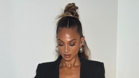 Alesha Dixon puts on a racy display in a skimpy bra and blazer dress as she presents an award at the 2026 MOBOs