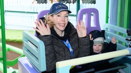 Katherine Ryan and Catherine Tyldesley enjoy family day out with their children at star-studded Alton Towers ride launch