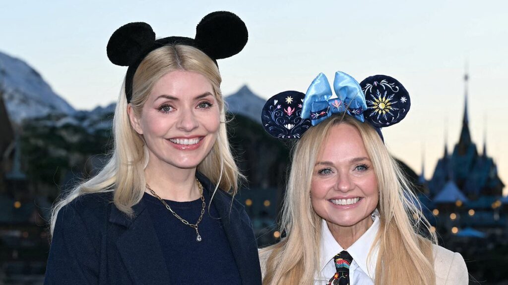 Emma Bunton and Holly Willoughby wear Mickey Mouse ears as they lead the stars at the launch of Disneyland Paris’ World of Frozen