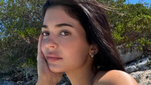 Kylie Jenner poses in a lingerie-inspired bikini as she vacations with beau Timothee Chalamet in ‘heaven’